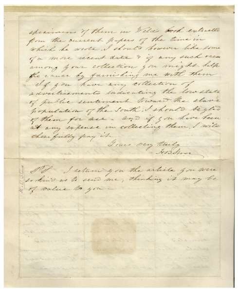Superb Harriet Beecher Stowe Autograph Letter Signed Regarding Slavery -- ''...Nothing more is needed than to awaken the attention of the public to an expose of the slave law system...''